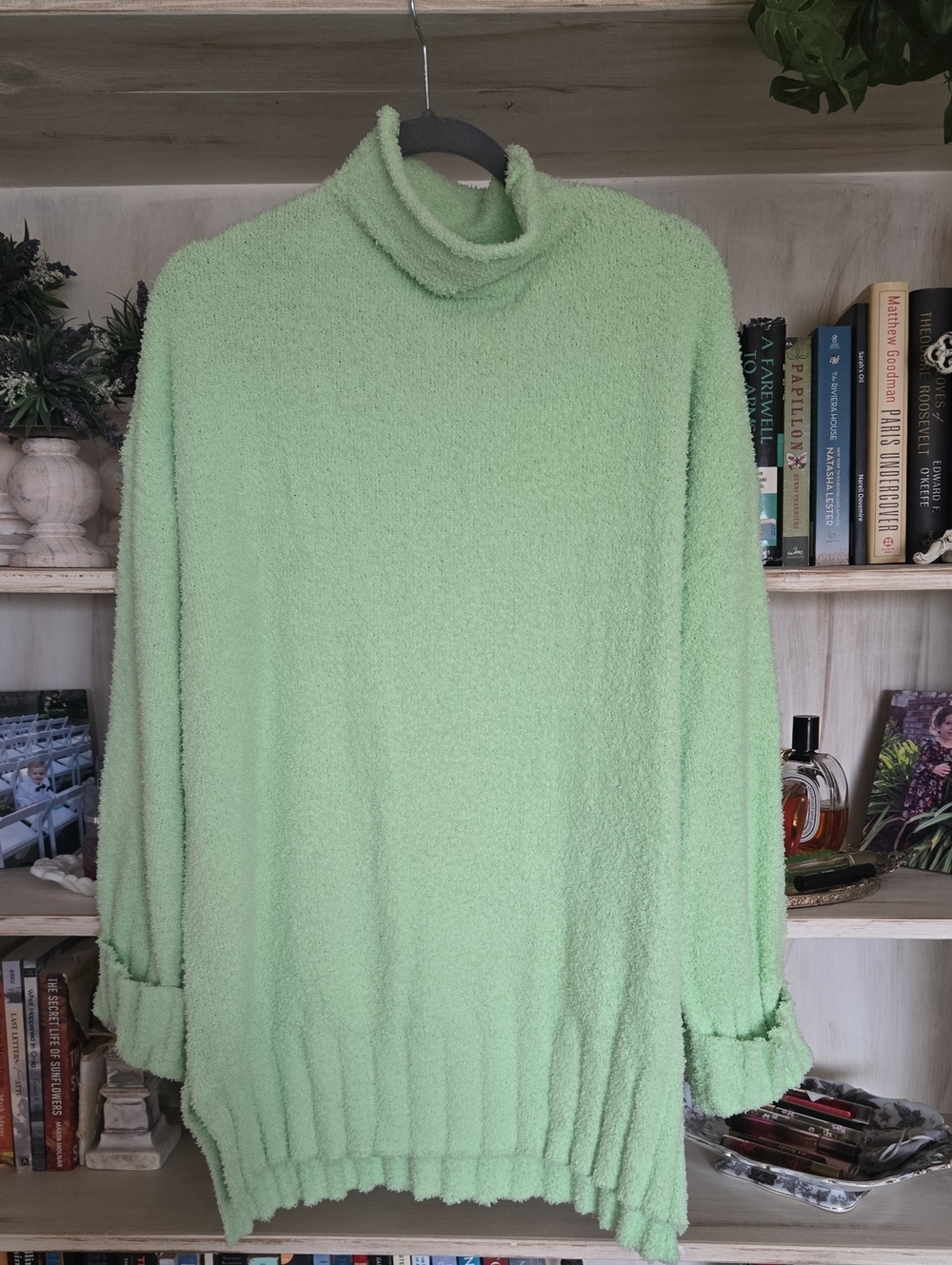 white birch Mint Green Plush Turtleneck Sweater Oversize XL